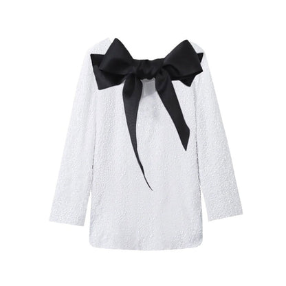 Sequined Back-Bowed Dress Fashion Round Neck Long Sleeve Dresses For Party Daily Shopping Women