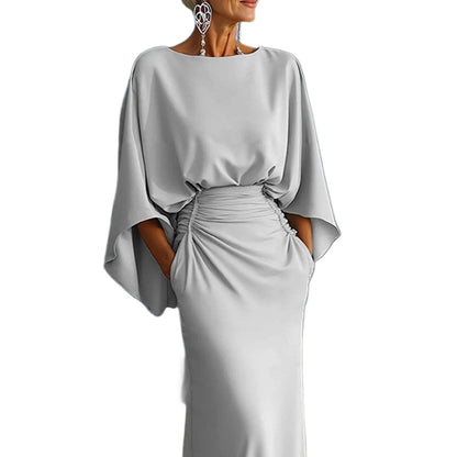 Batwing Sleeve Backless Dress Slim Elegant Pleated Dresses For Women Vening Gown For Party Wedding Clothing