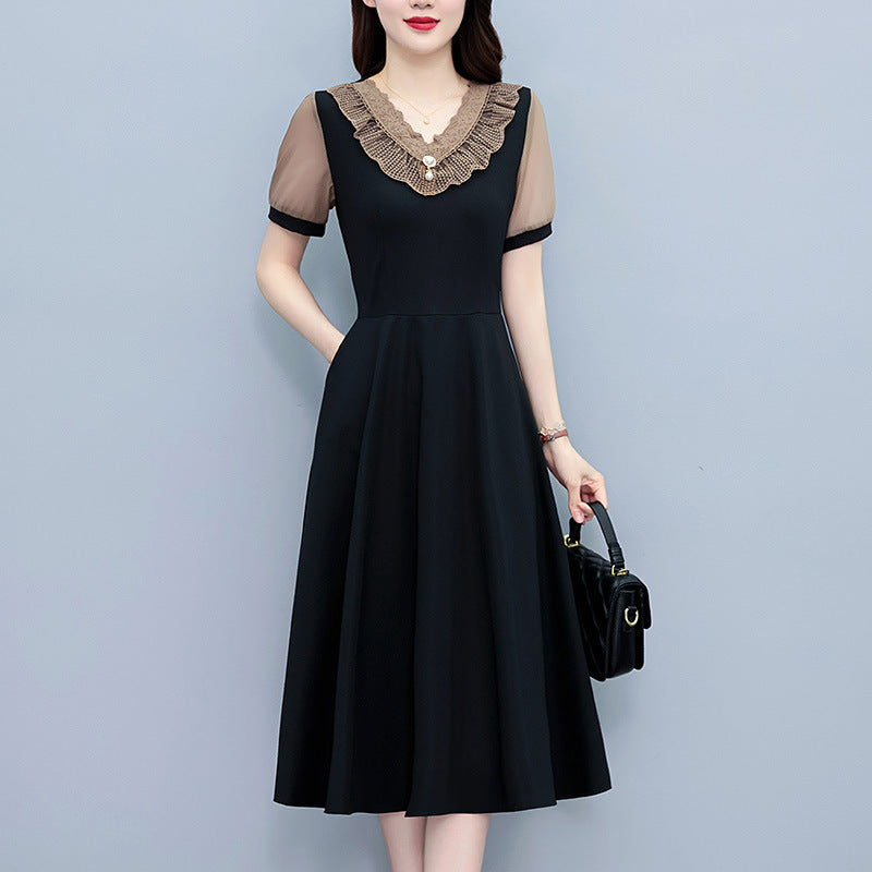 False Two-piece Suit Slim-fit Slimming Mid-length Plus Size Short-sleeve One-piece Dress For Women