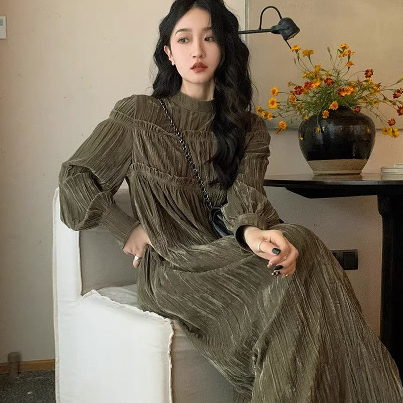 Autumn And Winter French Vintage Velvet Dress Women