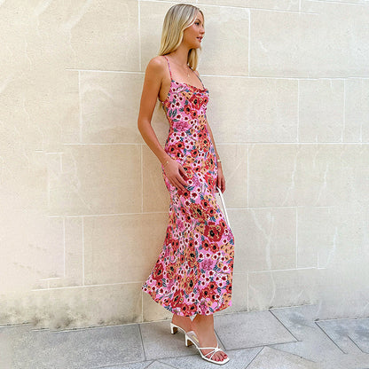 Elegant slim fit camisole printed bright beauty dress