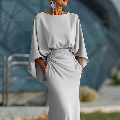 Batwing Sleeve Backless Dress Slim Elegant Pleated Dresses For Women Vening Gown For Party Wedding Clothing