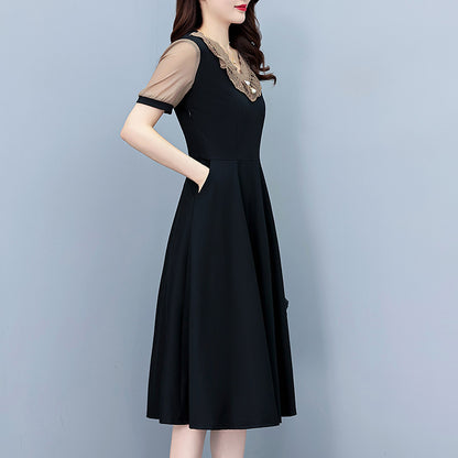 False Two-piece Suit Slim-fit Slimming Mid-length Plus Size Short-sleeve One-piece Dress For Women
