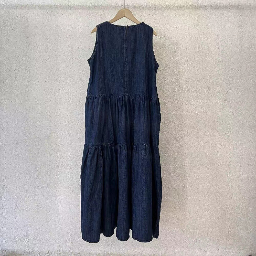 Mid-length Sleeveless Denim Dress Women