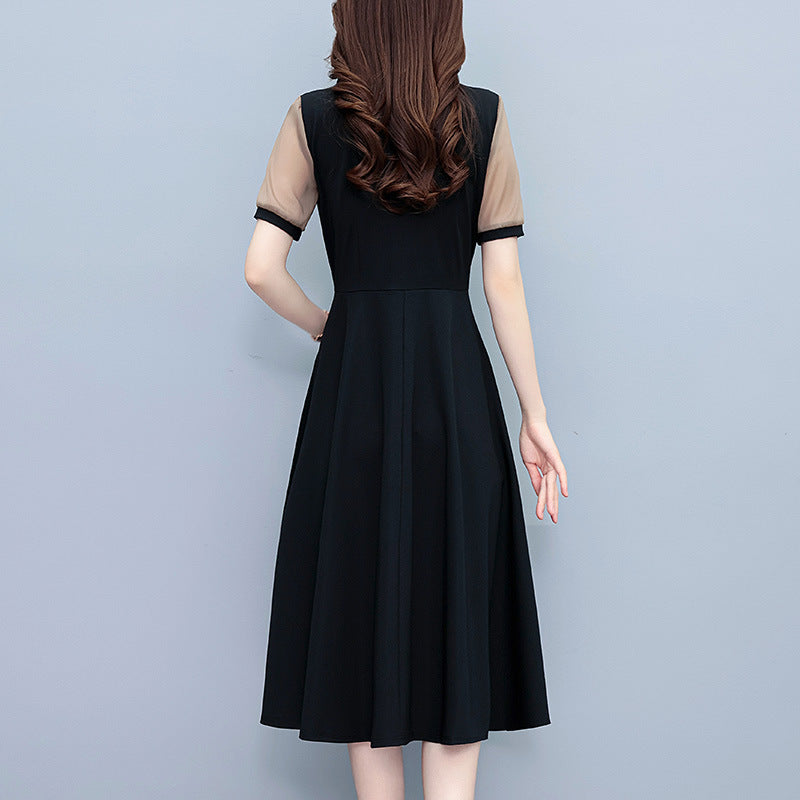 False Two-piece Suit Slim-fit Slimming Mid-length Plus Size Short-sleeve One-piece Dress For Women