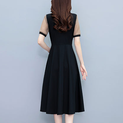 False Two-piece Suit Slim-fit Slimming Mid-length Plus Size Short-sleeve One-piece Dress For Women