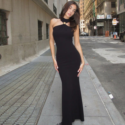 Slim Fit High Neck Sleeveless Slit Dress For Women