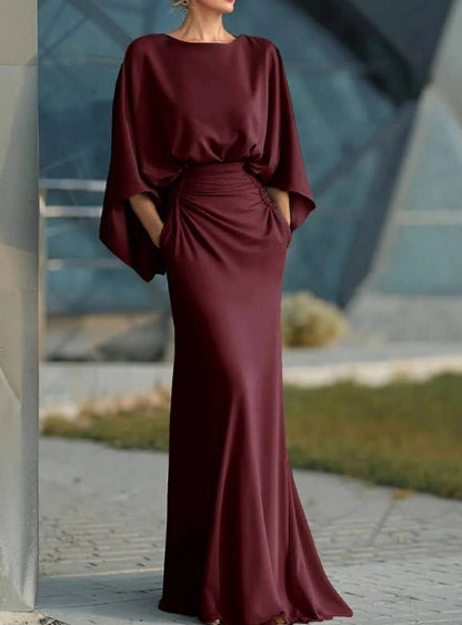 Batwing Sleeve Backless Dress Slim Elegant Pleated Dresses For Women Vening Gown For Party Wedding Clothing
