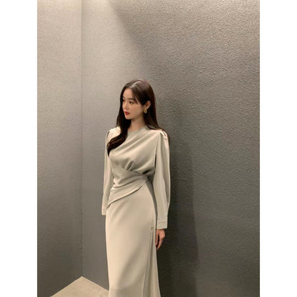 Fashion Pleated Long Sleeve Dress Women