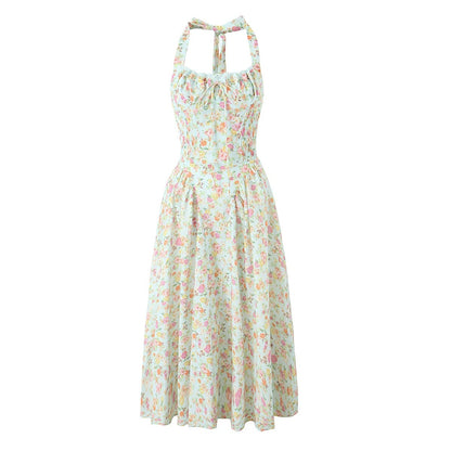 Fashion French Floral Halter Dress Women