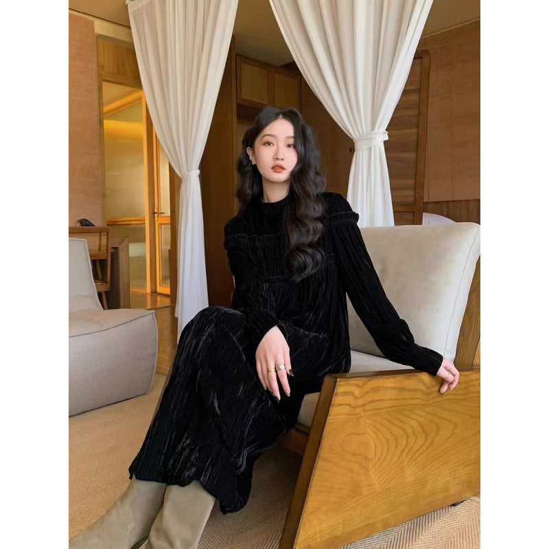 Autumn And Winter French Vintage Velvet Dress Women