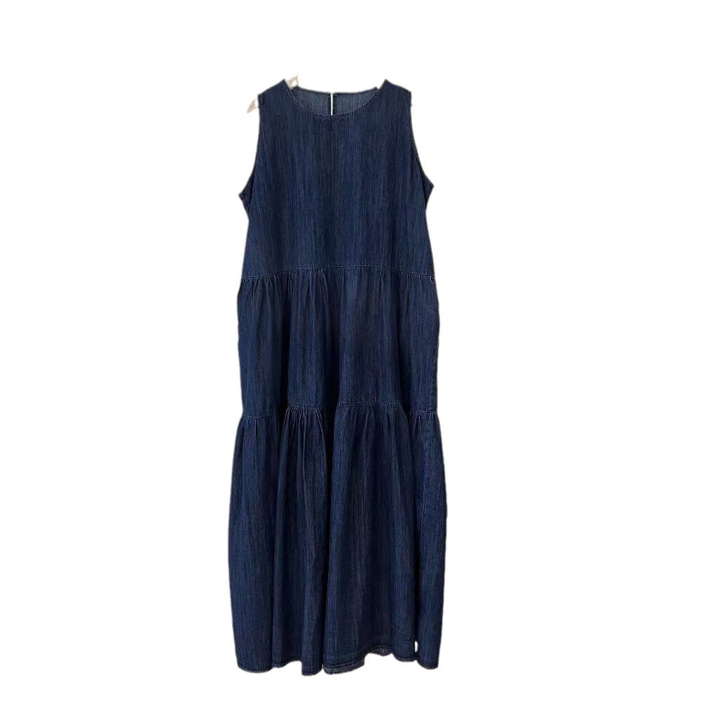 Mid-length Sleeveless Denim Dress Women