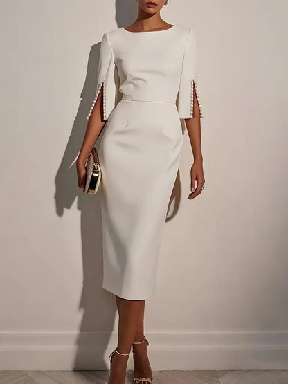 New European And American Amazon Cross-Border Spring And Summer Pure Color Work Clothing Beaded Slim Elegant Dress For Women
