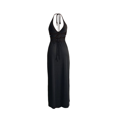 Solid Color Slim Fit Hollow-out Camisole Waist-baring Dress Women