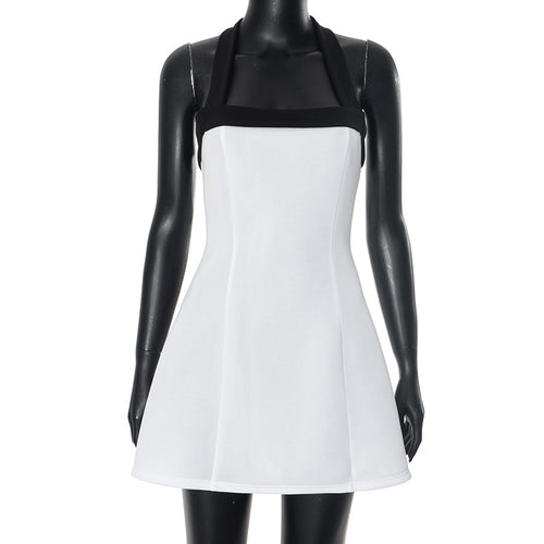 Sexy Black Halter Off Shoulder White Mini Dress Women Sleeveless Casual Vestido Spring Summer Lolita Y2K Clothes