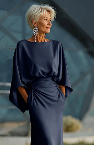 Batwing Sleeve Backless Dress Slim Elegant Pleated Dresses For Women Vening Gown For Party Wedding Clothing