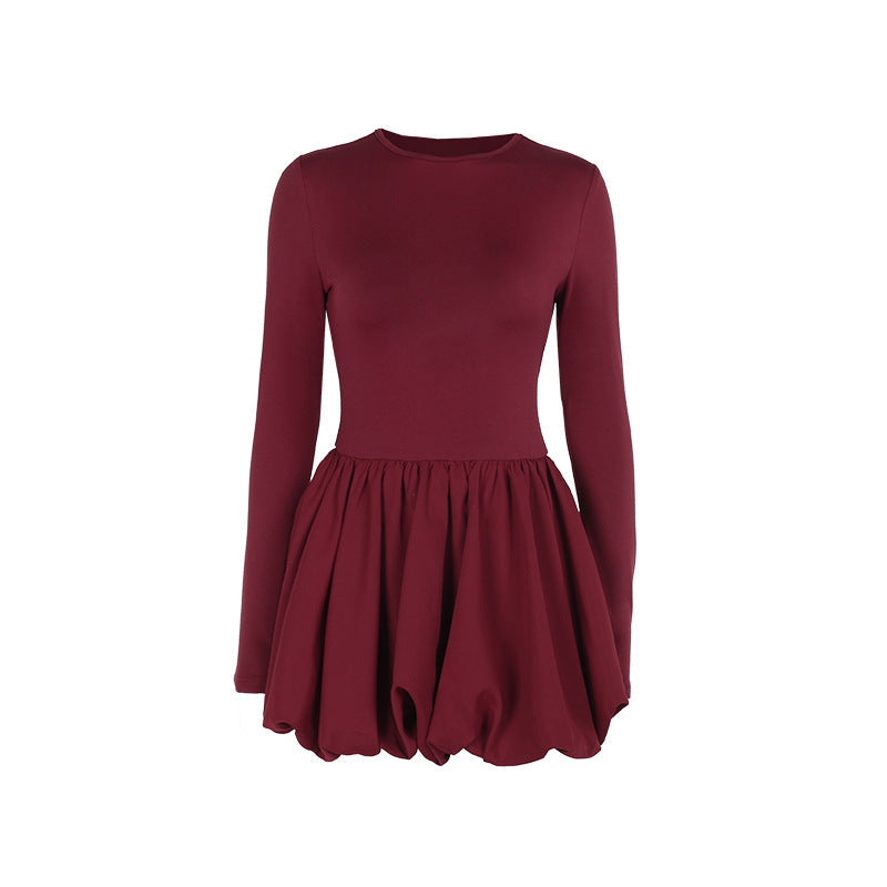Elegant slim fit flower bud backless long sleeved dress for women