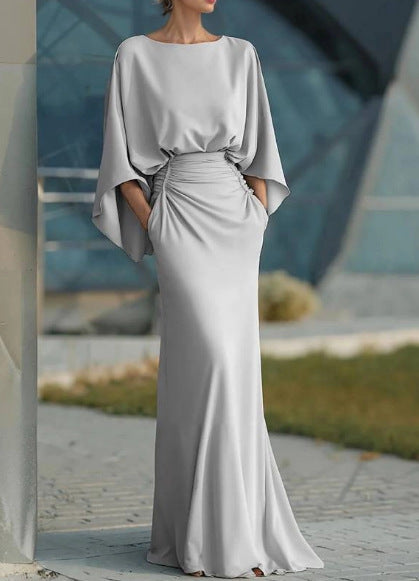 Batwing Sleeve Backless Dress Slim Elegant Pleated Dresses For Women Vening Gown For Party Wedding Clothing