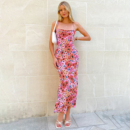 Elegant slim fit camisole printed bright beauty dress