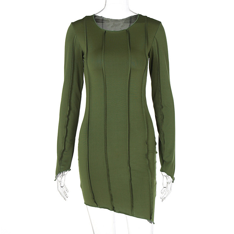 Three dimensional striped slim irregular dress