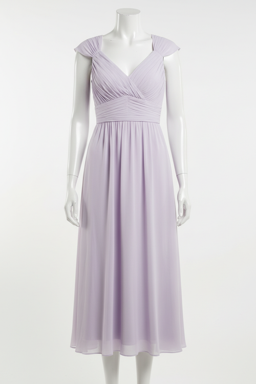 Lavender chiffon midi dress - front view 1 on mannequin white background